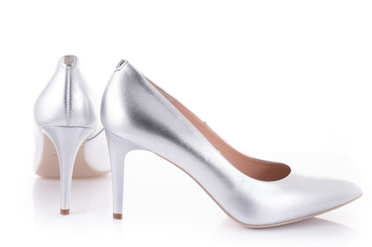 Elegant women's shoes made of genuine leather SALA 1816 silver