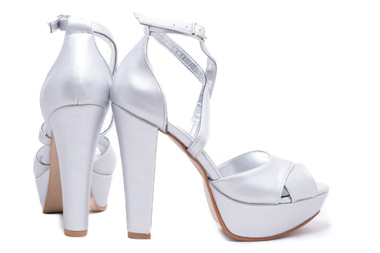 Elegant women's sandals made of eco-leather KARIN 98 silver box