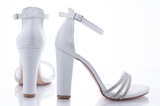 Bridal sandals made of eco-leather KARIN 6700-1 white croco satin