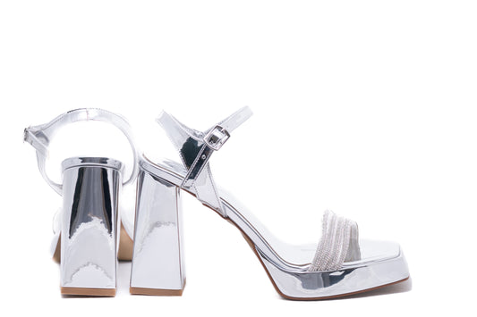 Elegant women's sandals made of eco-leather LONDON 300-18 silver