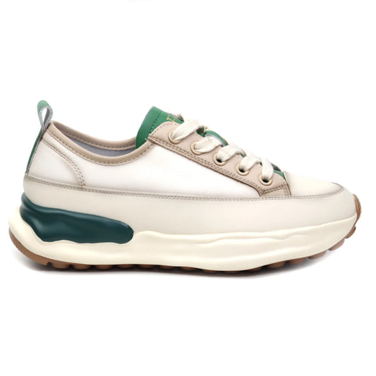 Women's sports sneakers natural leather FRANCO GERARDO 18001 beige green
