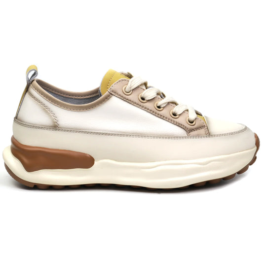 Women's sports sneakers natural leather FRANCO GERARDO 18001 beige yellow