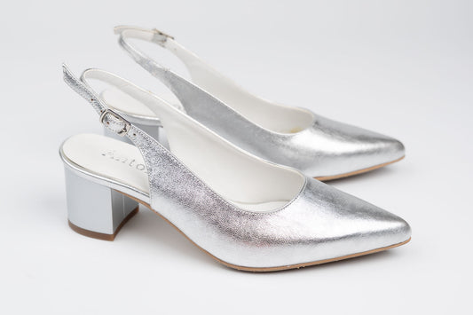 Pantofi dama decupati eleganti din piele naturala ANTONIO 4176 Argintiu