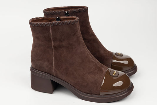 Ghete damă piele naturală velur+lac BETINA 53163 Maro vel (35-40)