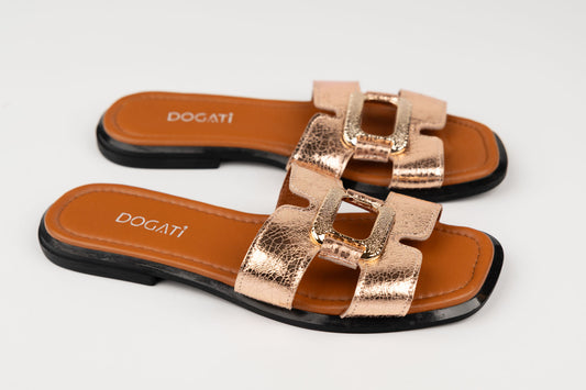 Șlapi damă piele naturală DOGATI 0025 Arămiu ( papuci)