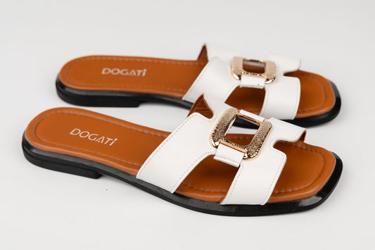 Șlapi damă piele naturală DOGATI 0025 Alb ( papuci)