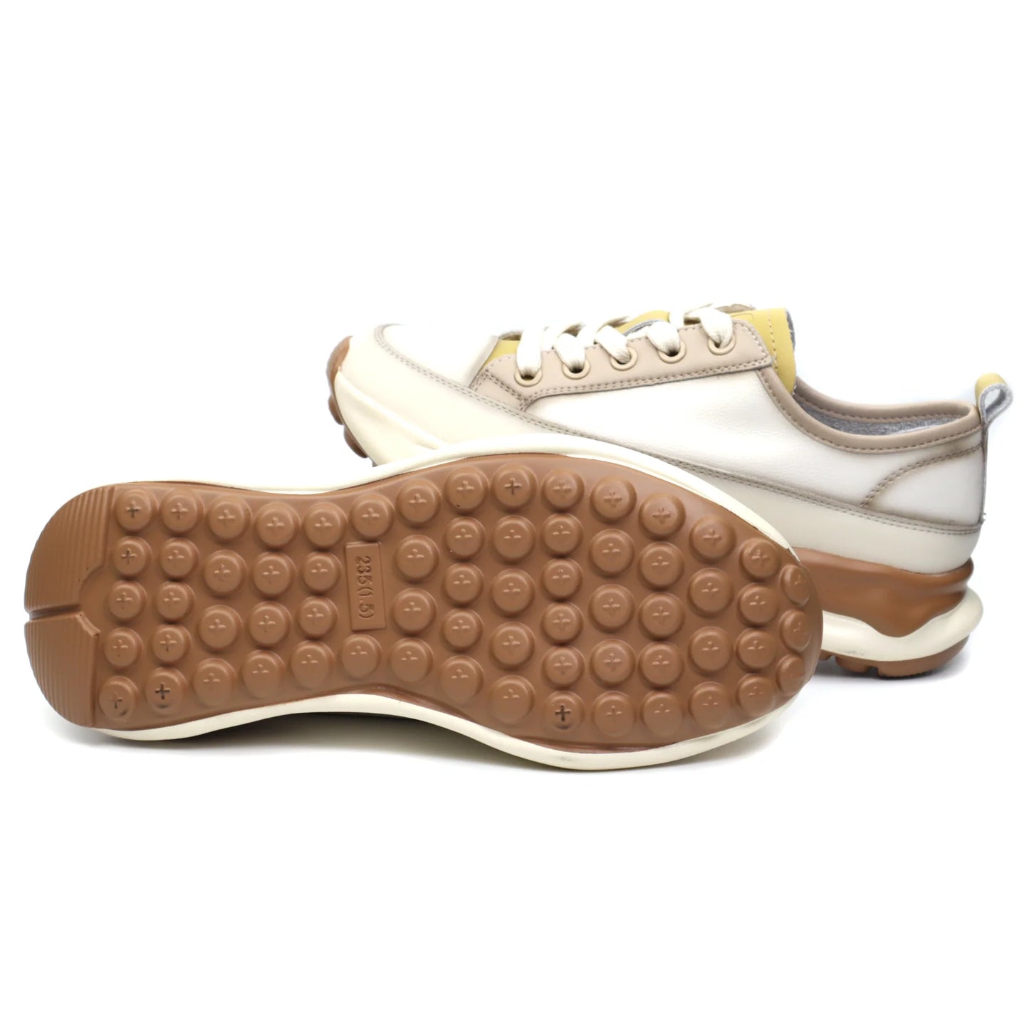Women's sports sneakers natural leather FRANCO GERARDO 18001 beige yellow