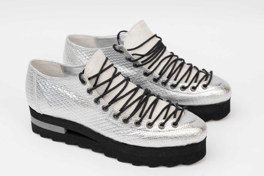 Women's casual shoes made of genuine leather LARISA Anto 03 Silver braided