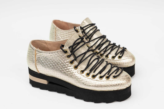 Pantofi dama casual piele naturala LARISA Anto 03 Auriu impletit