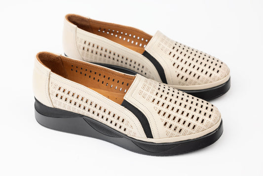 Pantofi dama piele naturală perforați LSD 93 Bej