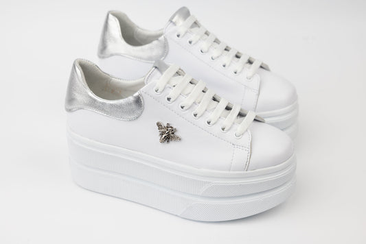 Pantofi dama casual piele naturală PERLA 3386 Alb argintiu