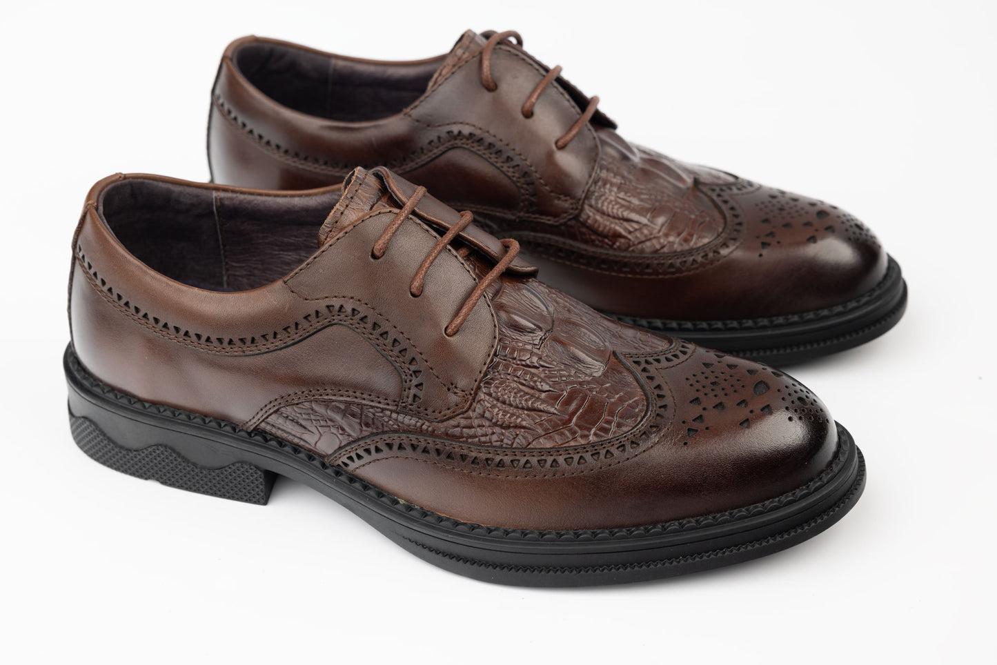 Pantofi bărbați piele naturală JOHAN 16305 Maro presaj croco