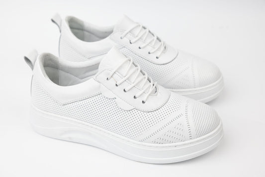 Women's perforated genuine leather shoes JOHAN 1006 White