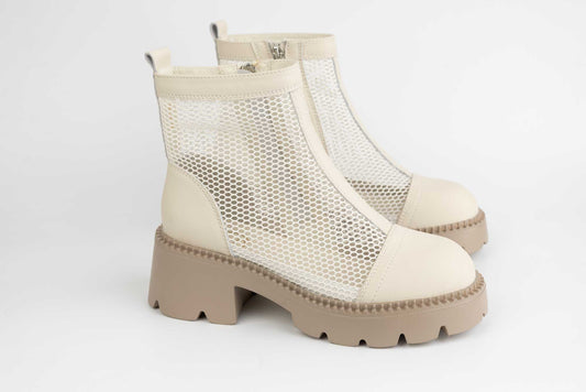 Women's casual boots, genuine leather FORMAZIONE 220-10 Cream mesh
