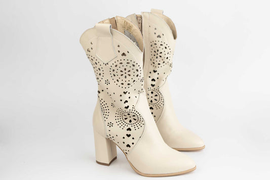 Women's summer boots, natural perforated leather PERLA 1919-2 Cream
