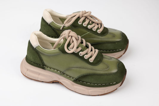 Women's genuine leather sneakers FRANCO GERARDO 5502 Box green vel