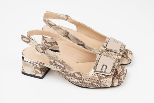 Women's genuine leather sandals LSD 433 Beige snake