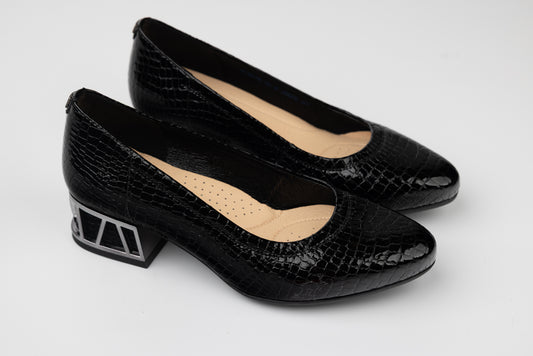 Women's genuine leather shoes PULSO 1578 Black croco XXL