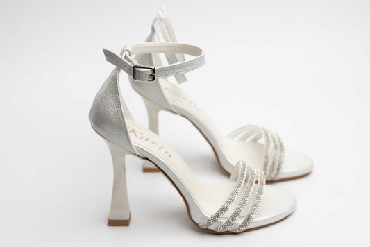 KARIN 603 eco leather bridal sandals White croco satin