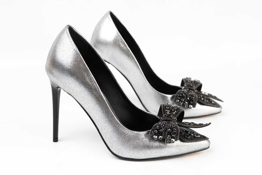 Women's stiletto shoes made of genuine leather BOTTA 1-03 Silver