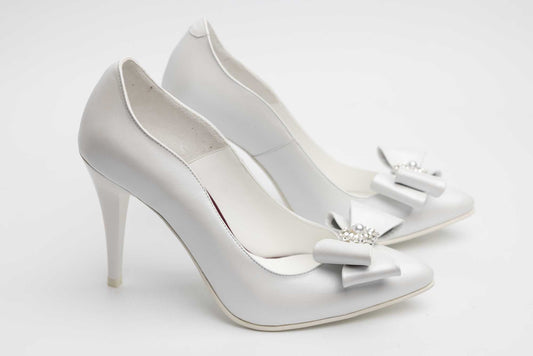 Elegant women's shoes, natural leather, ANTONIO 28175 A, mother-of-pearl, bow