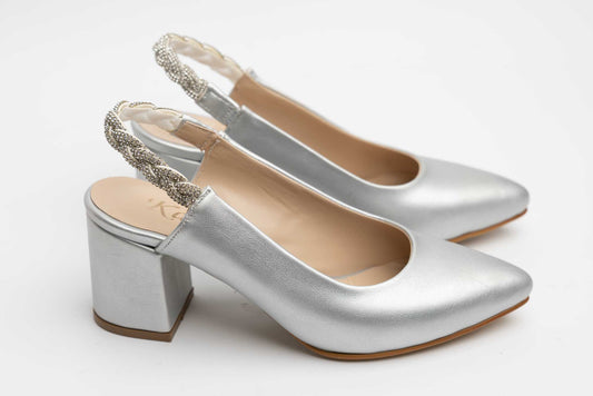 Women's eco-leather cut-out shoes KARIN 16 Box silver