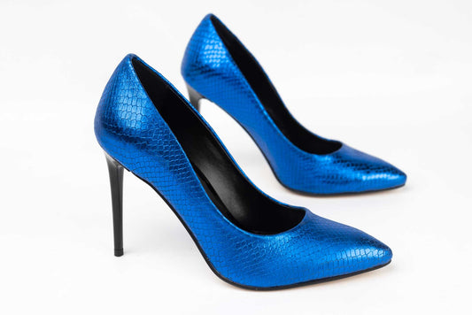 Women's stiletto shoes made of genuine leather BOTTA 03 Snake blue