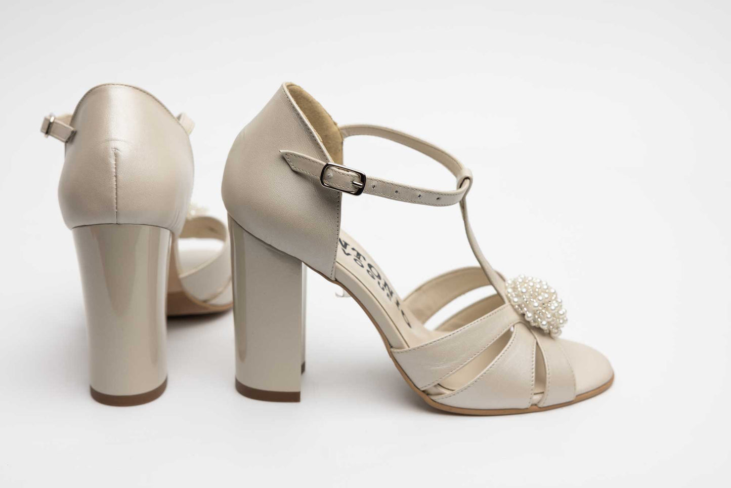 Sandale mireasa piele naturala ANTONIO 910 Bej sidef accesoriu