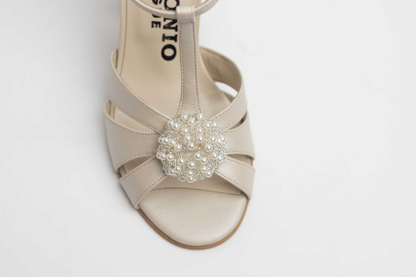 Sandale mireasa piele naturala ANTONIO 910 Bej sidef accesoriu