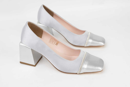 Women's satin shoes LONDON 718-14 Silver satin