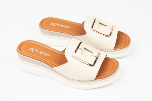 Women's genuine leather slippers ANNA VIOTI 1063 beige