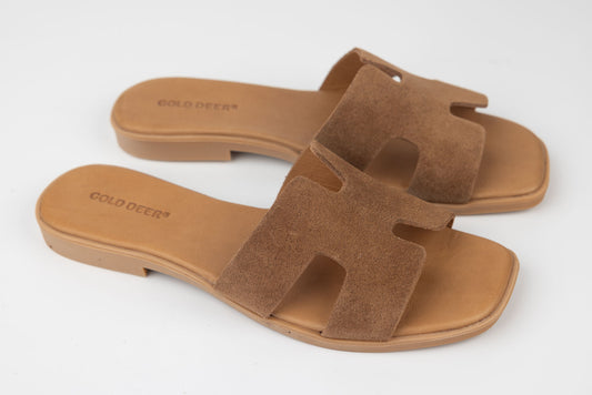 Women's genuine leather slippers GOLD DEER 3175 Brown velour