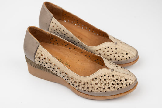 Pantofi dama piele naturală ortopedica LSD 748 Bej perforat 2