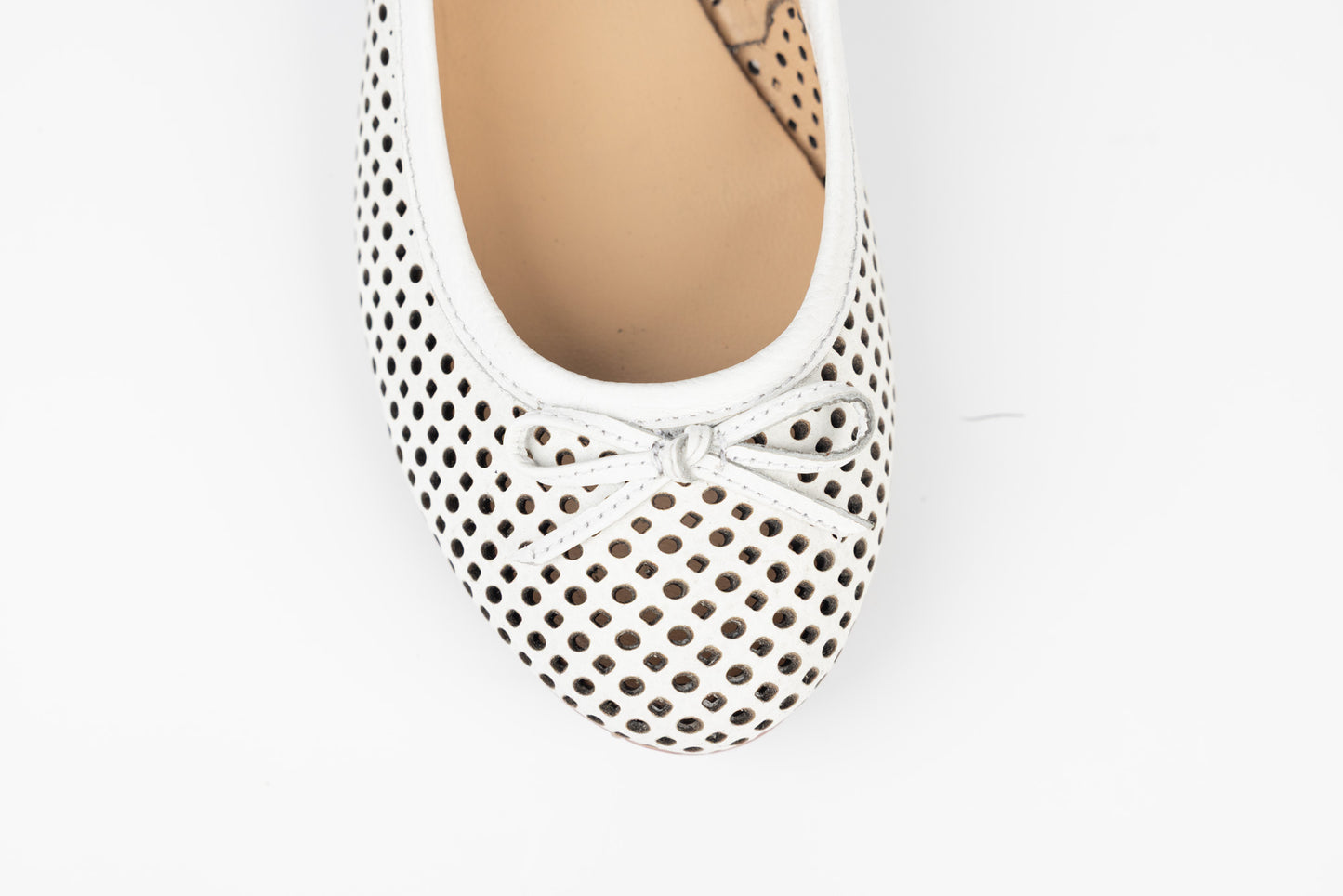Women's perforated genuine leather ballerinas PREGO 1105 White