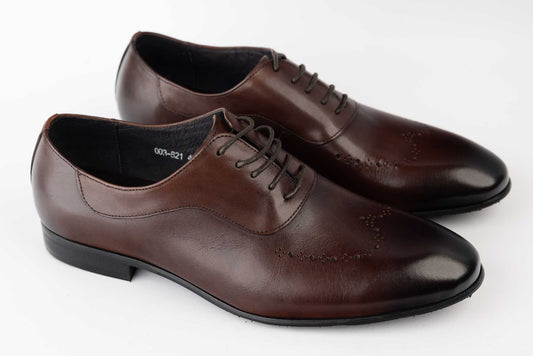 Elegant men's shoes made of genuine leather ELDEMAS 003-821 Coffe