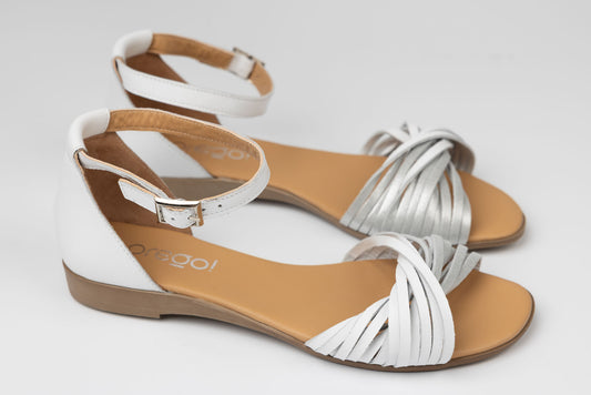 Women's sandals made of genuine leather PREGO 408 Silver white