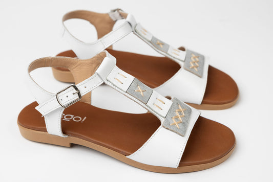 Women's sandals made of genuine leather PREGO 402 Silver white