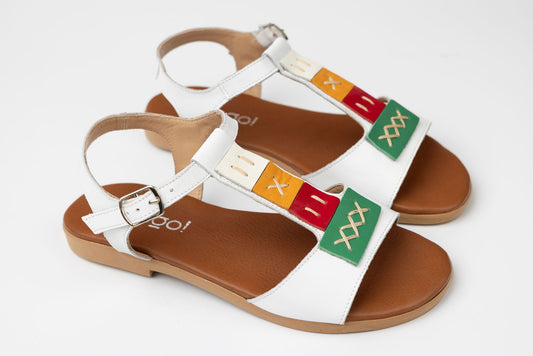 Women's sandals, genuine leather, PREGO 402, white, multi