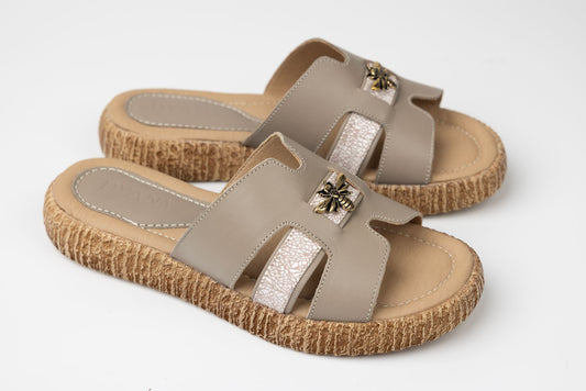 Women's genuine leather slippers DYANY 25025 Beige