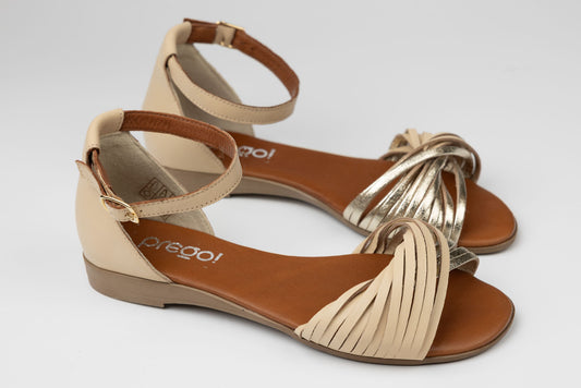 Women's sandals made of genuine leather PREGO 408 Beige AU