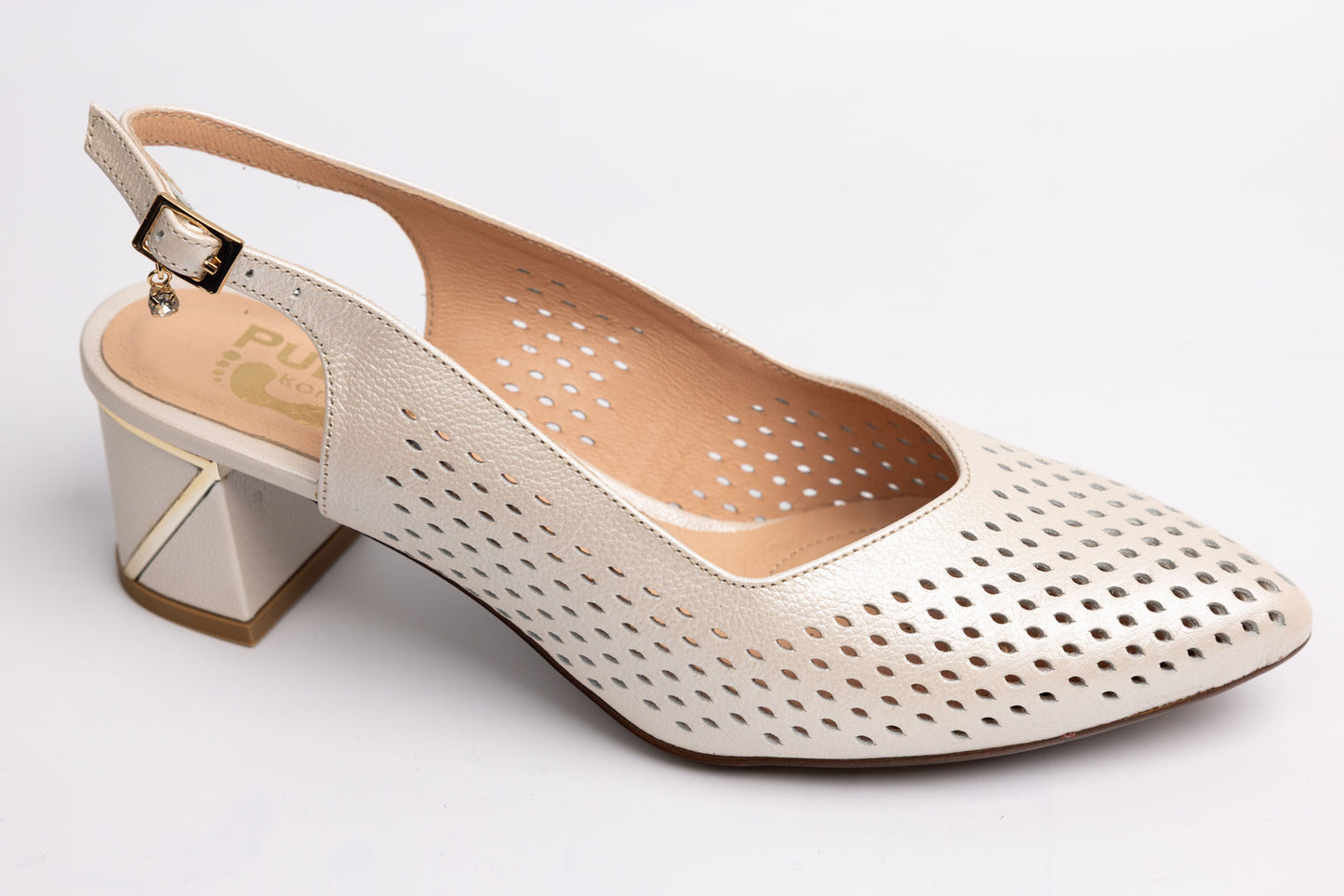 Pantofi damă piele naturală PULSO 558 Crem perforat XXL