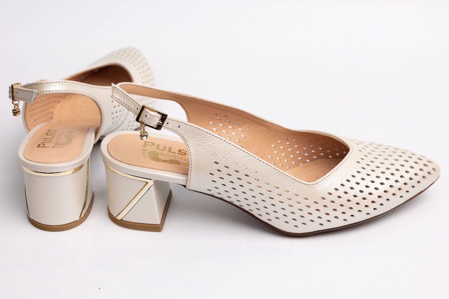 Pantofi damă piele naturală PULSO 558 Crem perforat XXL