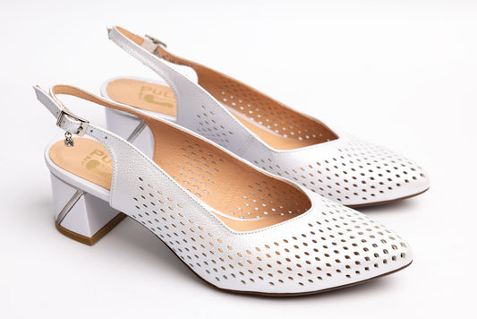 Women's genuine leather shoes PULSO 558 White perforated XXL