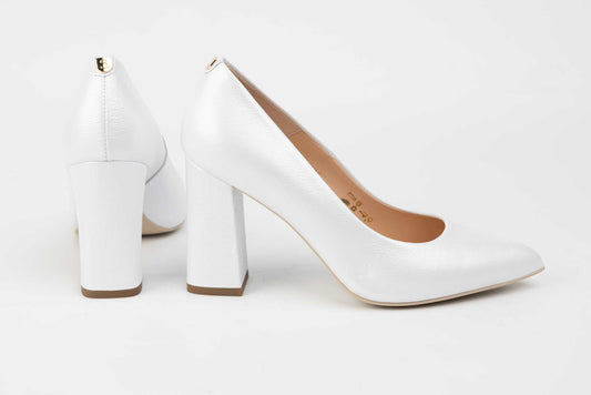 SALA 9933 natural leather bridal shoes, pearl white