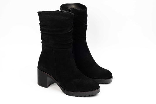 Women's boots made of genuine suede leather CATALI 843 Black velour