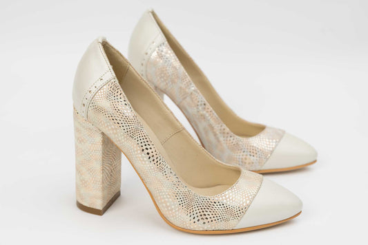 Elegant women's shoes made of genuine leather SORTEC 2696 Beige Silver