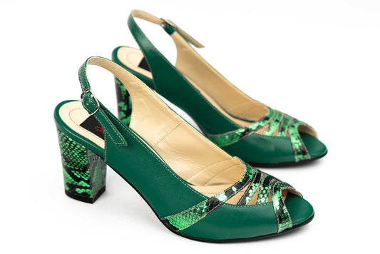Women's genuine leather sandals SORTEC 024 Snake green