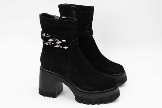 Women's casual boots made of genuine leather PERLA 1630 black velour