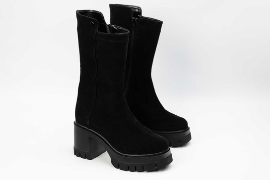 Women's casual boots made of genuine suede leather PERLA 1653 black velour