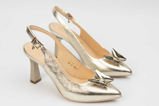 Elegant women's shoes made of genuine leather SALA dec 20693 Crystal gold